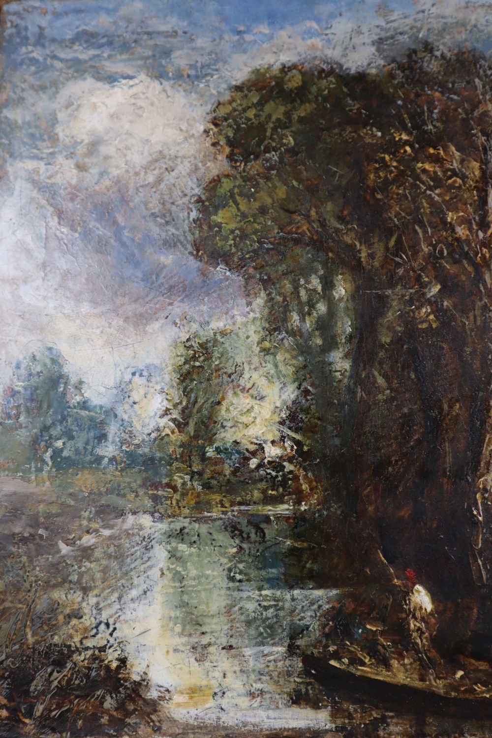 Follow of John Constable (1776-1837), oil on board, Boatman in a landscape, old attribution verso, 29 x 24cm